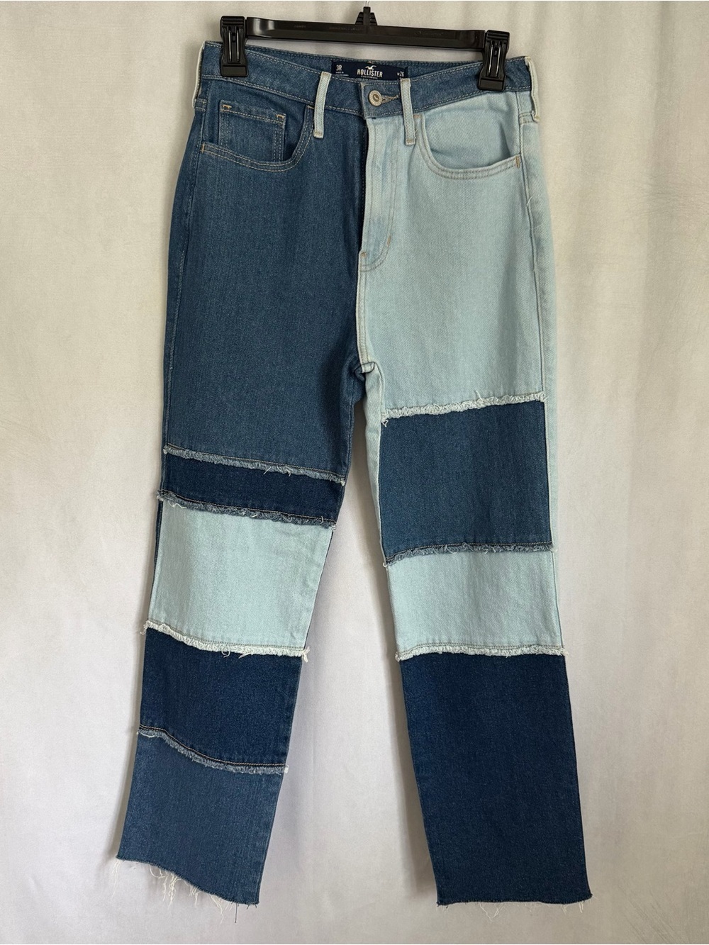 Hollister Jeans Juniors 3R Blue High Rise Straight Patchwork Stretch Denim